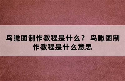 鸟瞰图制作教程是什么？ 鸟瞰图制作教程是什么意思